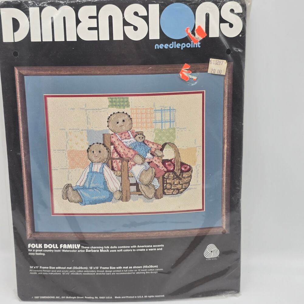 VTG 1987 Dimensions Needlepoint 2323 Folk Doll Family Country Primitive Quilt